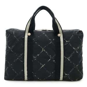 CHANEL Chanel Old Travel Line Bag Handbag Tote Nylon Black Red